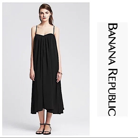 Banana Republic cocktail maxi flowy BLACK TRAPEZE MIDI DRESS